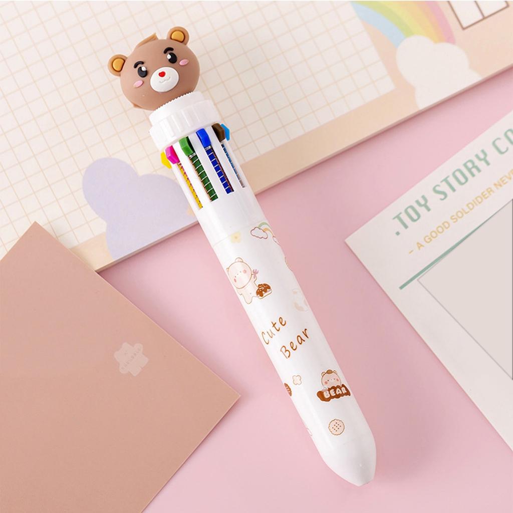 8Pacm 1k 0,5m0-em-1 Caneta Esferográfica Multicolorida 10 Cores Canetas Esferográficas Retráteis Urso Para Material Escolar Estudantes Crianças Presentes 5ml