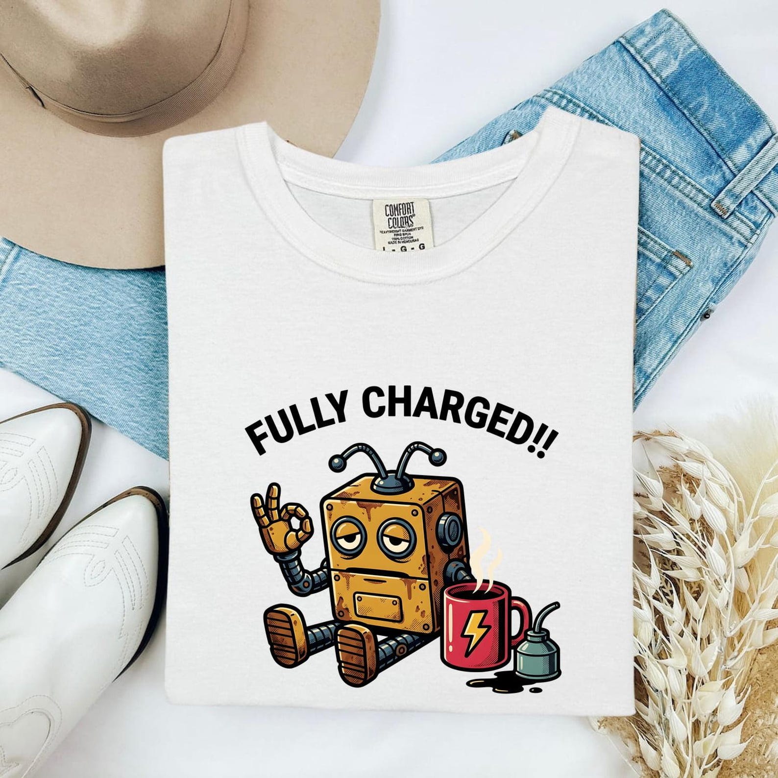 Bot Coffee Cup Shirt Coffee Joke Gift Women Comic Tee Coffee Mug T-Shirt Coffee Fan Cartoon Tshirt Humor Graphic Retro Cup Tshirt L