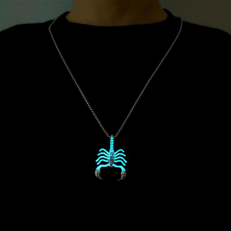 1PC Stainless Steel Personality Scorpion Pendant Fashion Luminous Scorpion Unique Hollow Out Design Hip Hop Chain Necklace