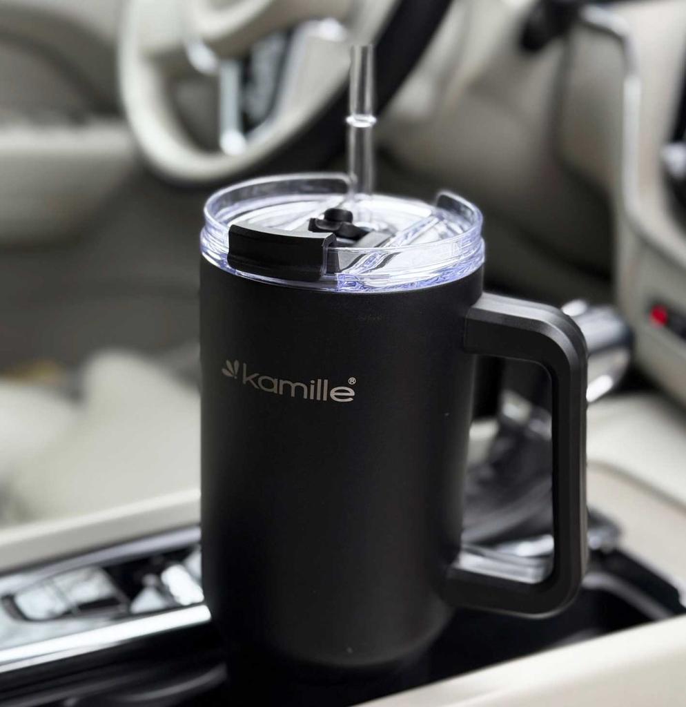 STEEL THERMAL MUG 1200ml WITH HANDLE AND STRAW KM-2172