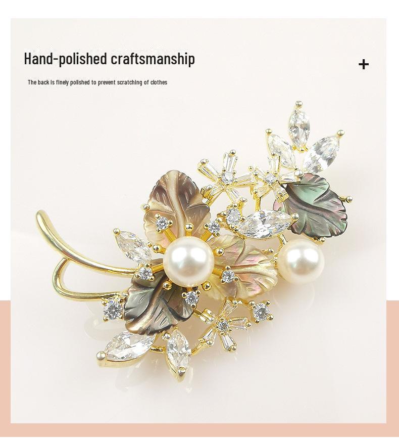 Elegant Pearl & Zircon Rose Brooch Corsage