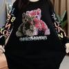 Autumn and Winter Plus Velvet Thickened Fashion Loose Sweater Diamond Bear Round Neck Top Women