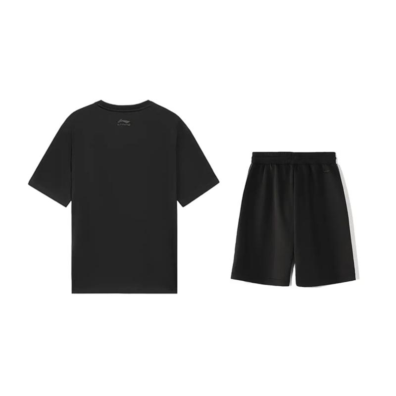 Li-Ning Graffiti Logo Print Round Neck Short Sleeve Comfortable Versatile Skin-Friendly Shorts Casual Sports Suit Unisex suit AHSUB03-1+YKSV129-2