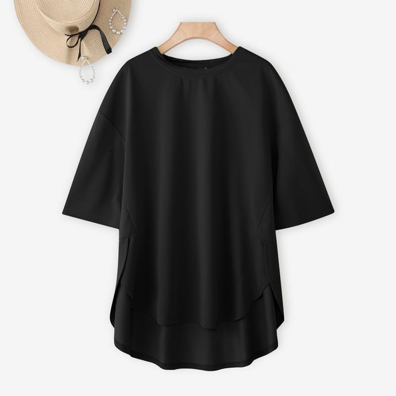 

ZANZEA Женские повседневные футболки с круглым вырезом, неровным подолом, свободные, с коротким рукавом S чёрный