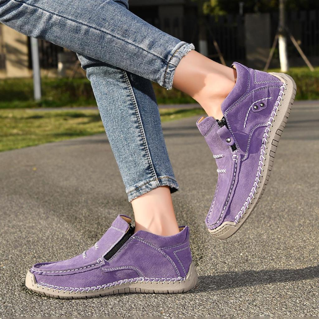 Women's Plus Size Casual Slip-On Leather High-Top Shoes: Stylish Outdoor Spring Footwear