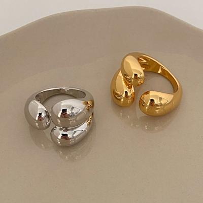 Anelli asimmetrici color argento con goccia d'acqua per le donne, semplici, alla moda, con anello dorato aperto, design coreano, gioielli