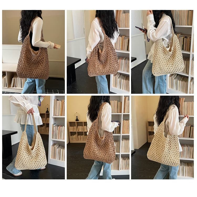 Hook flower hollow woven tote bag women's shoulder beach bag