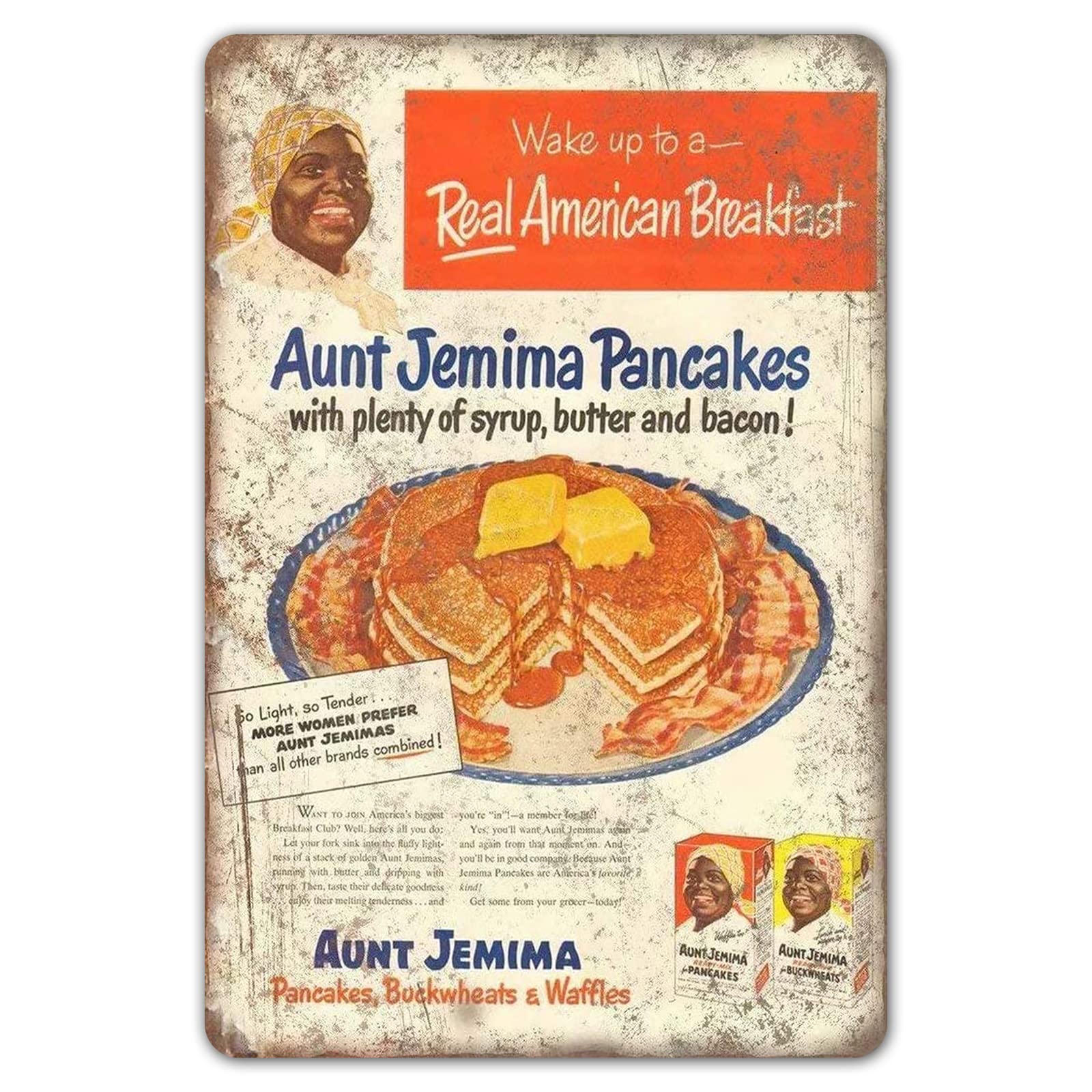 PCSA Retro Kitchen Decor Aunt Jemima Pancake Waffle Mix Metal Signs Vintage Breakfast Tin Sign Home Bar Wall Poster 20x30cm(7.8x11.8inch)