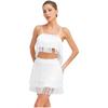 Womens 2 Piece Fringe Dance Set Adjustable Spaghetti Strap Crop Top Elastic Waist Tassel Skirt Club Party Costume
