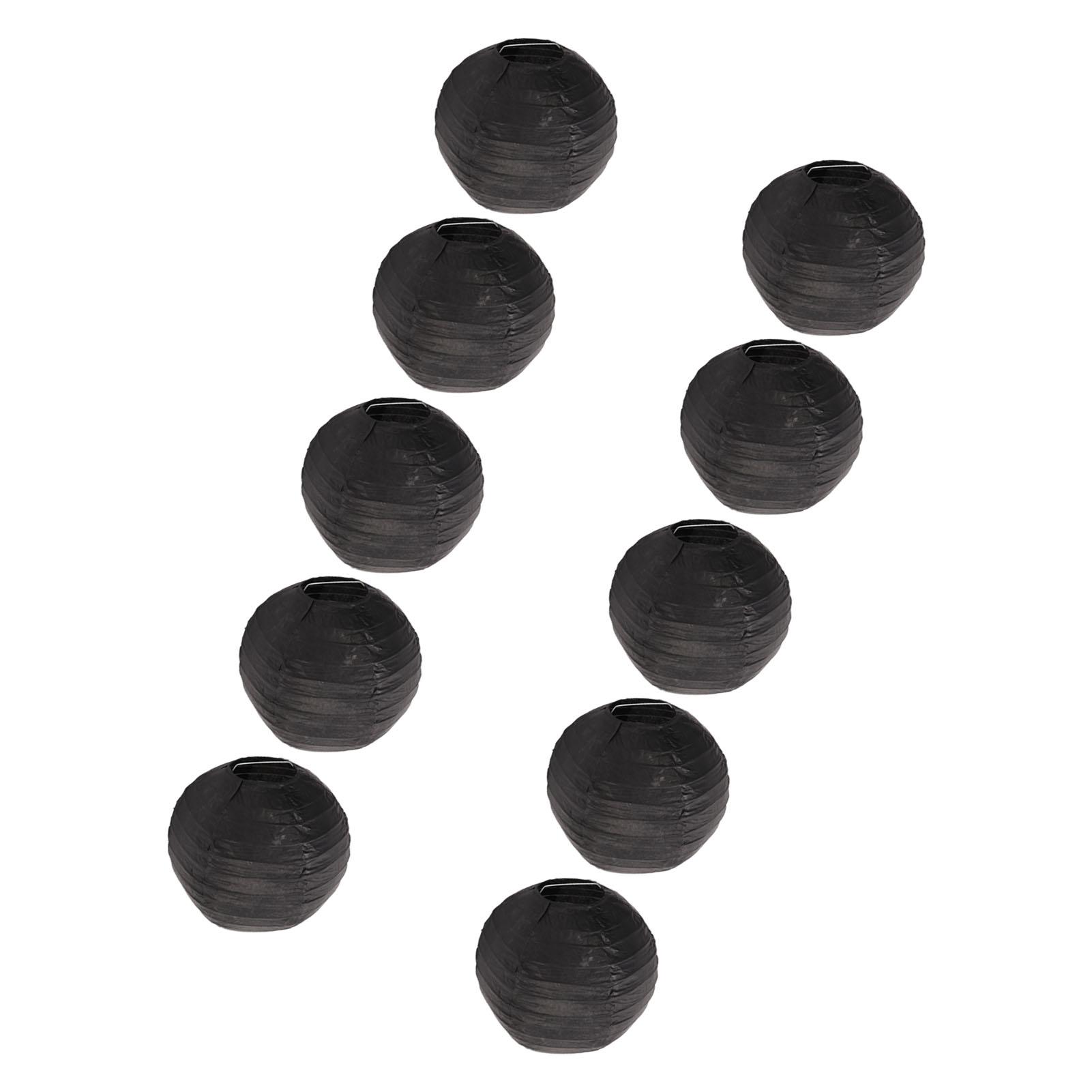 10pcs Paper Lanterns Foldable Round Decorative Small Waterproof Paper Lantern for Tent RV Courtyard Black