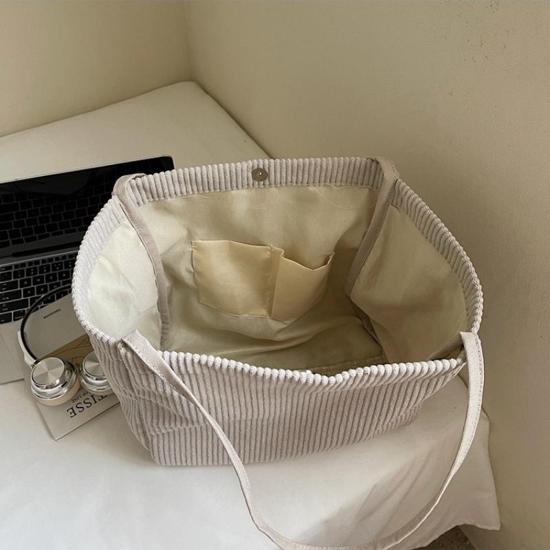 Korean Retro Corduroy Shoulder Bag New Winter Simple Large Capacity Tote Bag Texture Leisure Stylish and Versatile Storage Bag