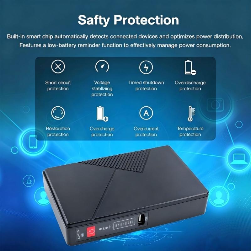 Multifunctional UPS Power Backup 10000mAh/12000mA Intelligent Home Backup Battery with Safety Protections Feature