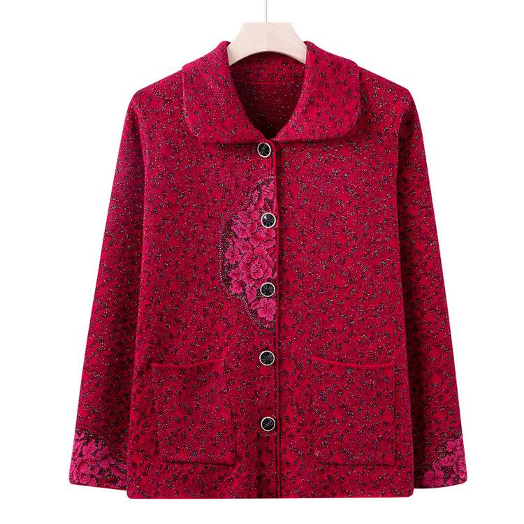 Old and Middle-aged Women's Spring and Autumn Women's Coat Mother Installed New National Style Retro Coat Grandma Autumn Sweater Cardigan
