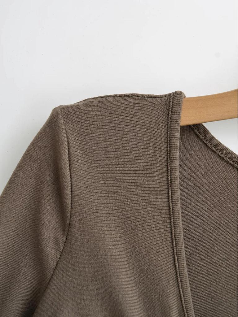 Women's V-Neck Flare Sleeve Slim Dress - Autumn/Winter Two-Way Pleated Short Skirt