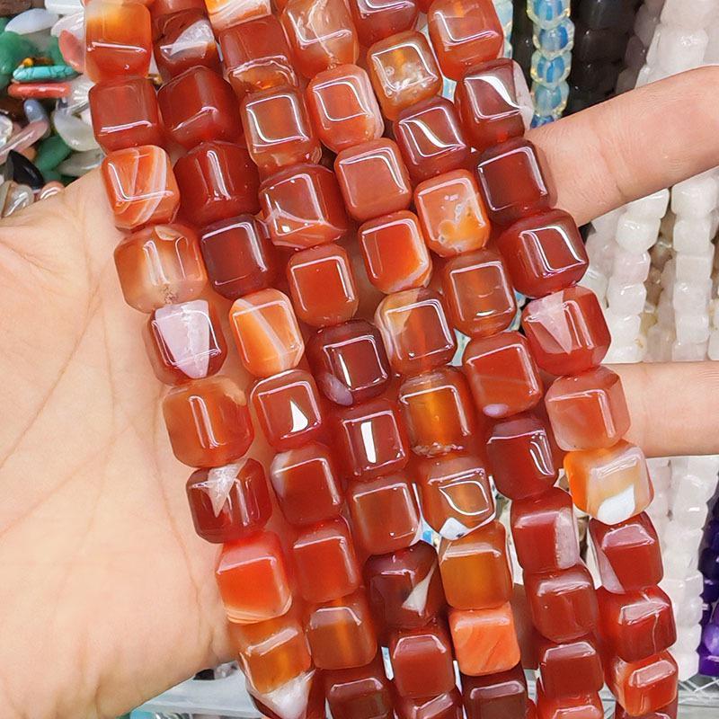 10x12mm Natural Red Agate Beveled Square Beads for DIY Bracelets and Necklaces