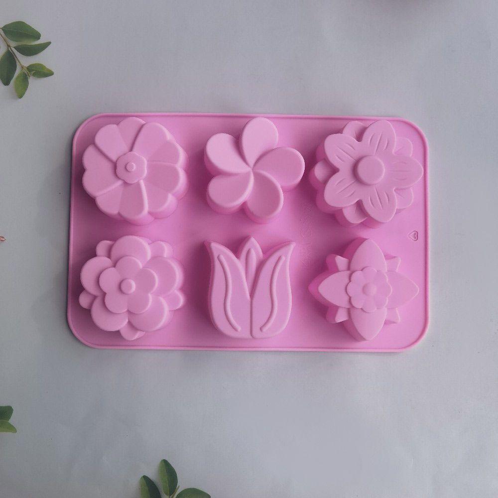 3D 6 Cavities Creative Flower Shaped Silicone DIY Handmade Soap Mold Fondant Cake Decorating Candle Mold Pudding Candy Mold