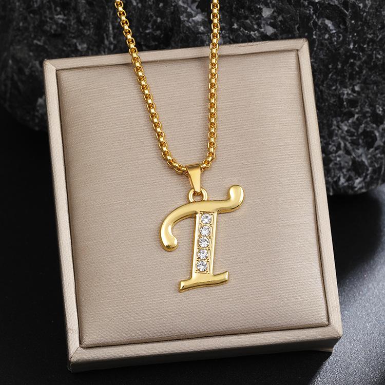 Nový 26 diamantový náhrdelník s anglickými písmeny pro muže a ženy, trendy a kreativní náhrdelník s přívěskem osázeným diamanty