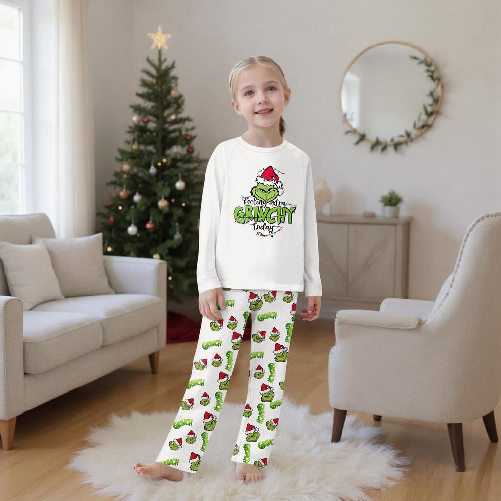 Zestaw rodzinny z długimi rękawami i spodniami w nadruki świąteczne Zestawy rodzinne