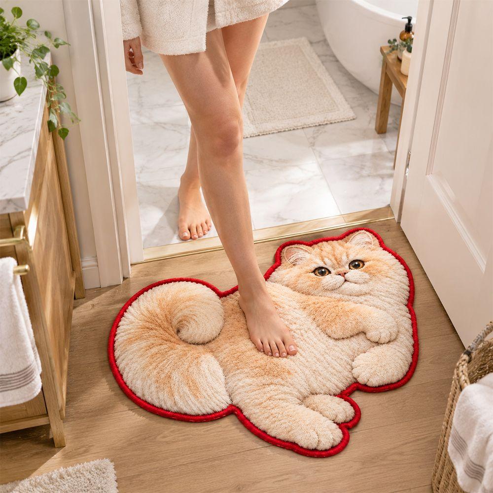Soft Cat-Shaped Area Rug 2D Bedside Door Mat Cute Entryway Floor Mat  Home Decor