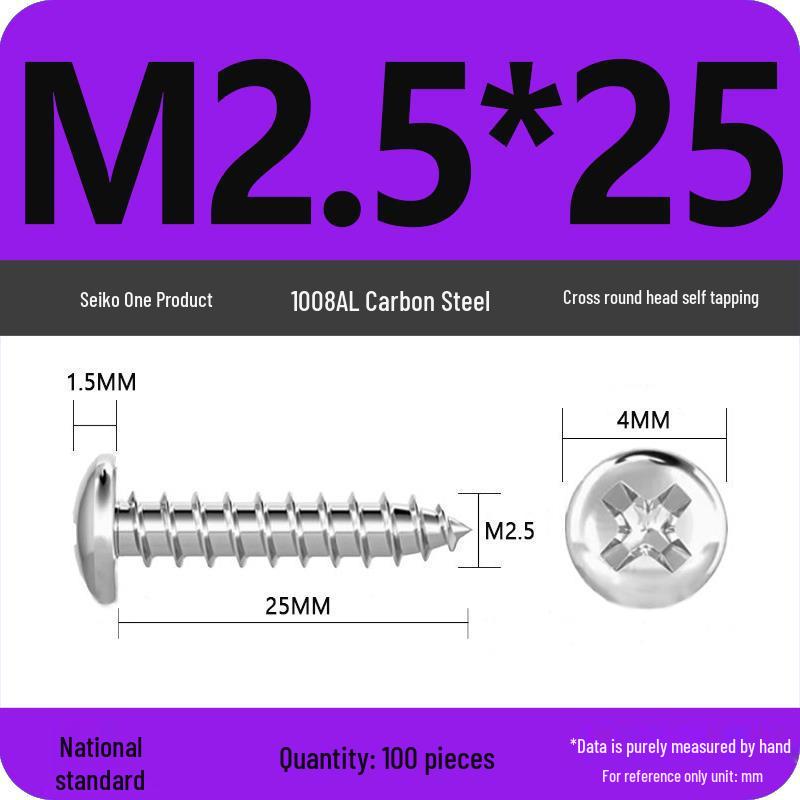 Galvanized Round Head Self-Tapping Screws PA Cross Pan (M1.2-M4, White Zinc, Pointed Tail)