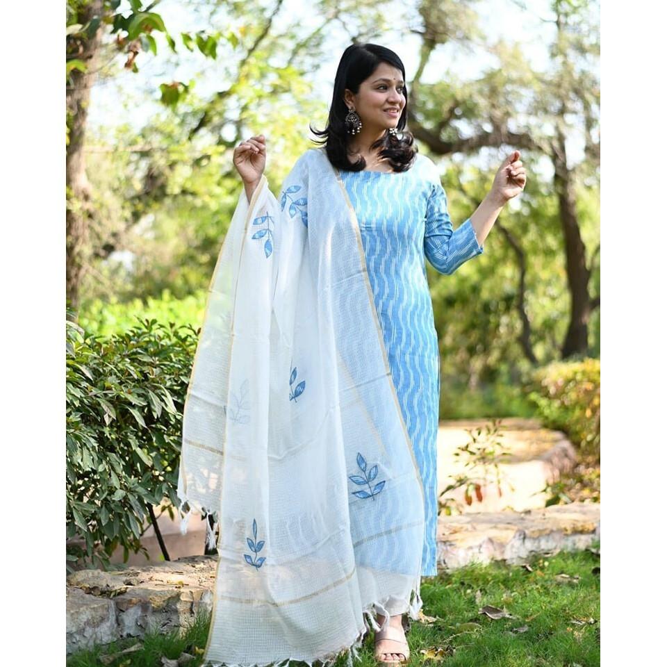 Damen Bollywood Kurta Hose Dupatta Set Indische Partykleidung Oberteil Tunika Kurti Kleid VSO-1729 c