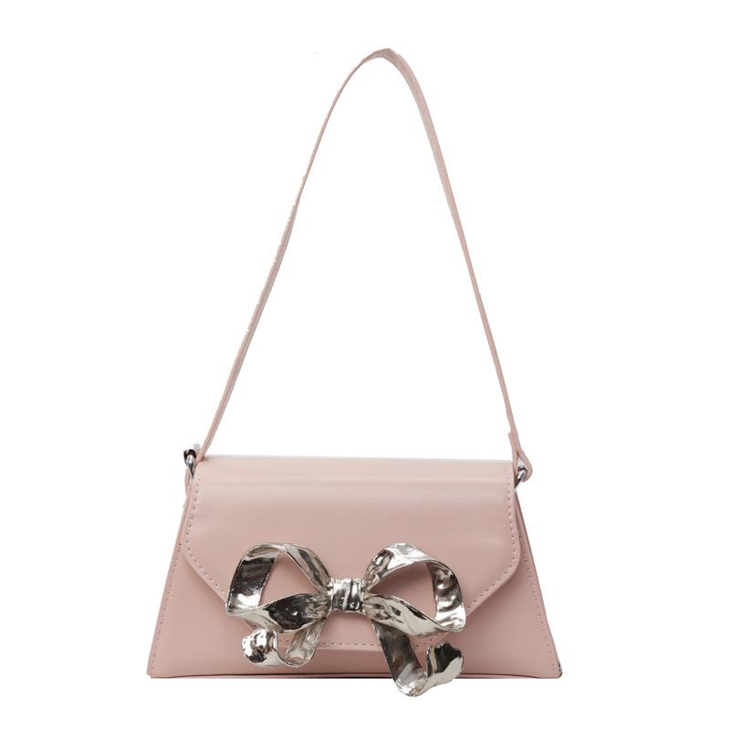 Metal Texture Bow Design Underarm Bag Women New High-end Style Fashion Crossbody Bag Versatile Single Shoulder Small Square Bag