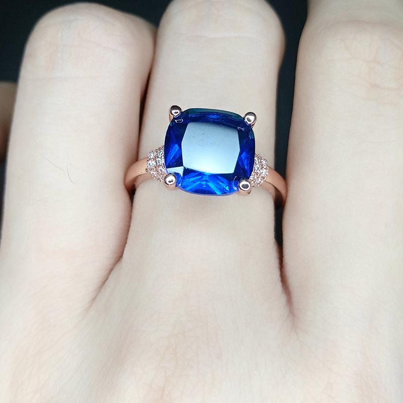 18K Rose Gold-Plated Sapphire & Faux Amethyst Adjustable Ring for Women Adjustable Open