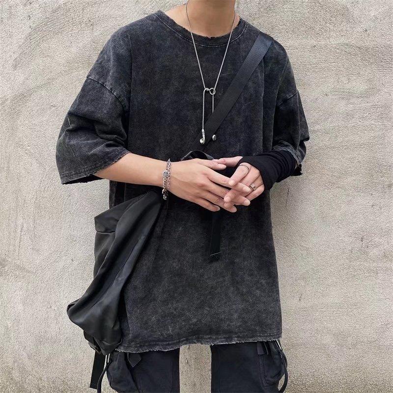 Letní Klasika Retro Vintage Móda Pánské tričko Minerální Prané Zoufalé Pánské Streetwear Kravata Barvené Kyselina Unisex Běžné