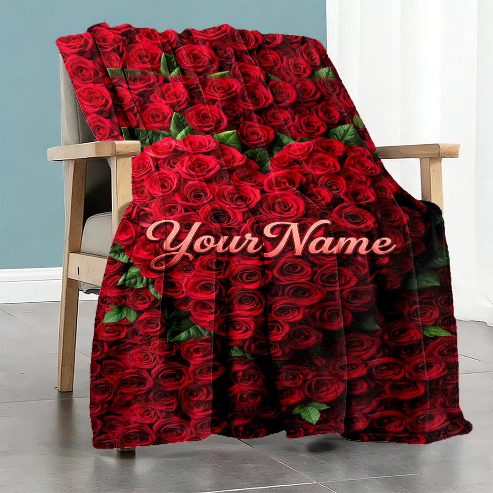 Rose Personalized Text Blanket Cozy Personalized Blanket Warmthful Decor Perfect for Picnics Living Room Office Nap Four Seasons Universal