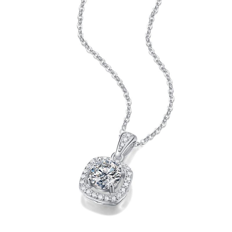 Bague Ringen S925 Silver Set 1ct Moissanite Square Bag Pendant With European And American Collarbone Chain