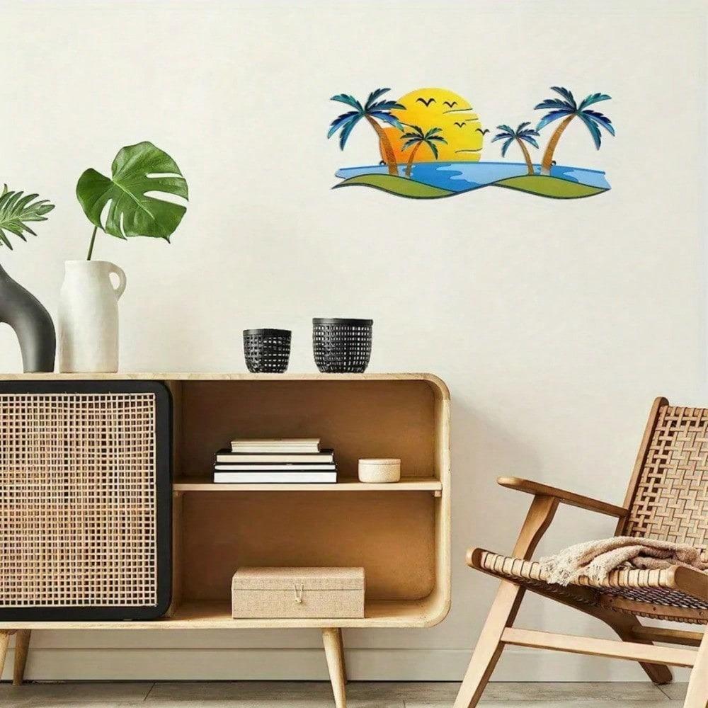 Tropical Palm Tree Metal Wall Art Beach House Decor Modern Coastal Sculpture for Bathroom Living Room