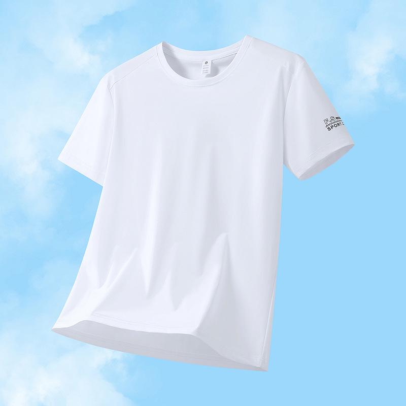 Men's Quick-Dry Ice Silk Short Sleeve T-Shirt - Solid Color, Casual, Elastic, Plus Size, Sports Fitness Top