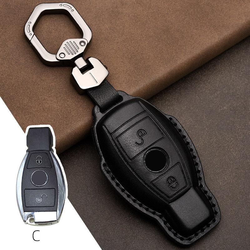 Leather Car Key Cover Case Full Covers fob for Mercedes Benz E C Class W204 W212 W176 GLC CLA GLA Accessories Protect