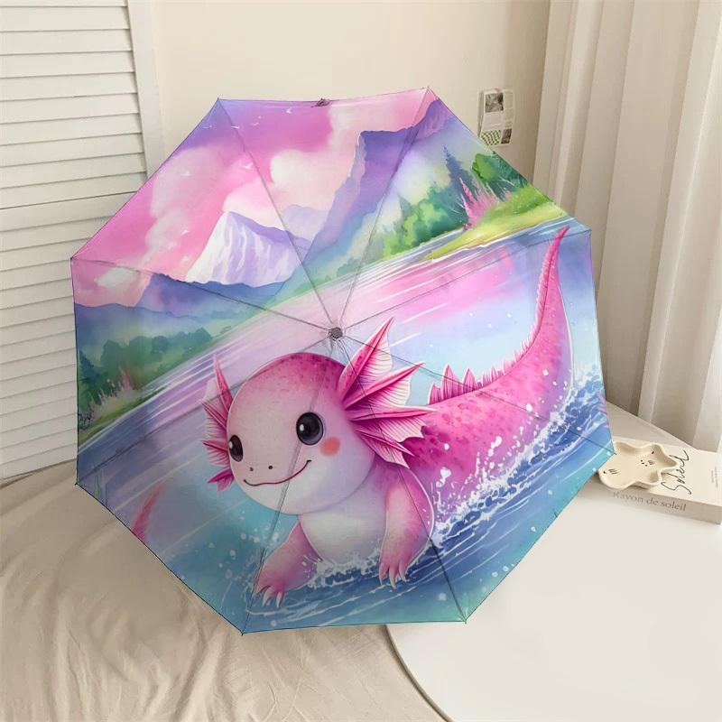 

1PC Axolotl Lake Umbrella-8-Rib Reinforced Portable Folding Travel Suitable for All Seasons Outdoor Daily Use-G343