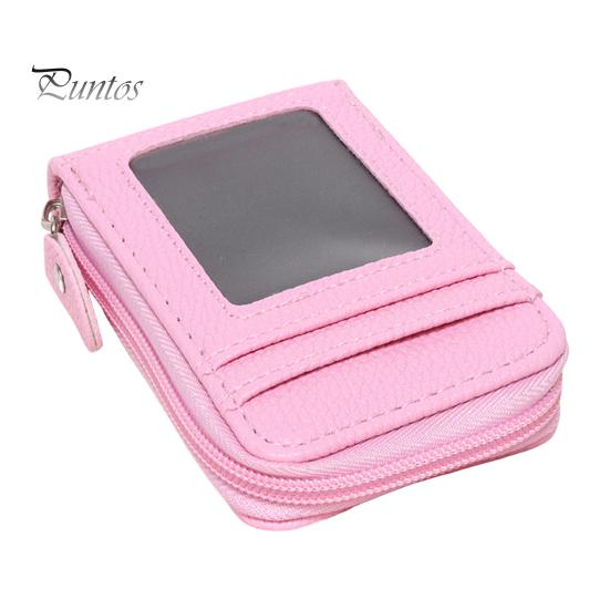Coin Purse with 14 Card Slots Large Capacity Card Holder ID Window Anti-theft Zipper Closure Faux Leather Firm Stitching Portable Wallet