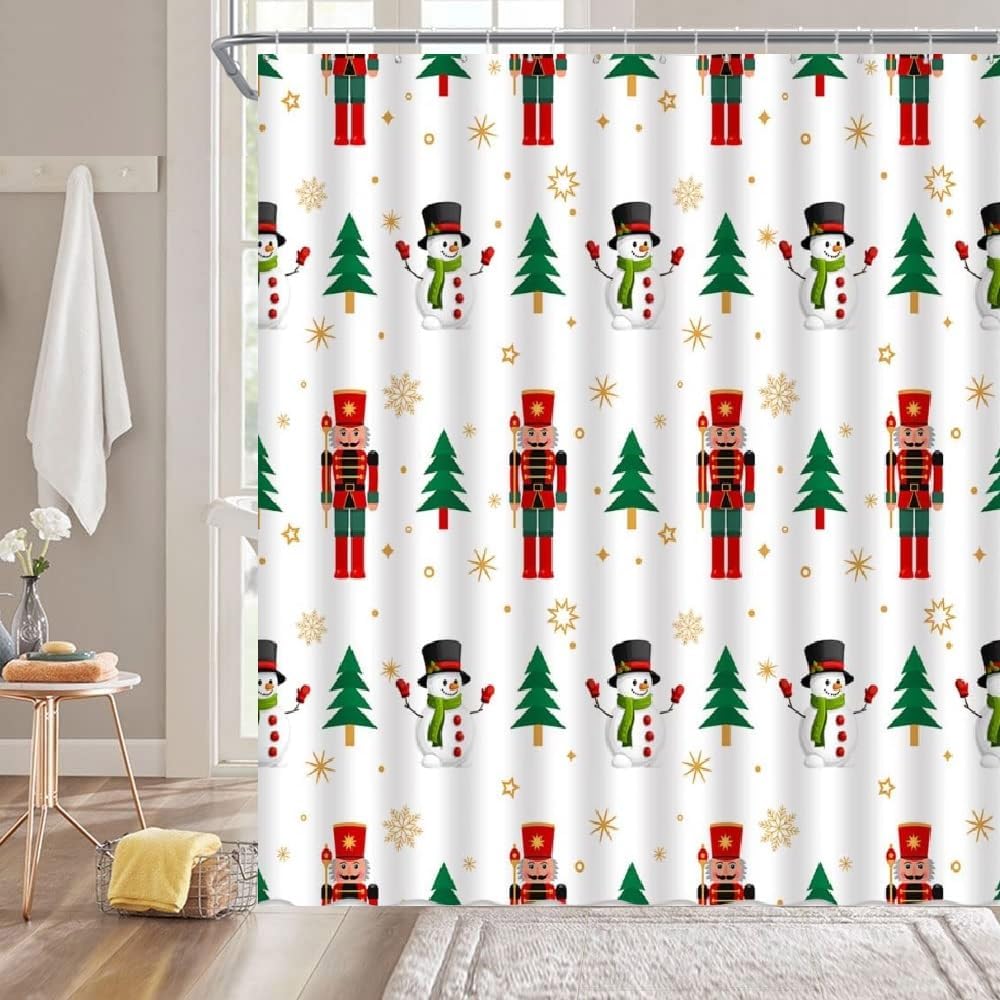 Small Stall Shower Curtain,Merry Christmas Xmas Tree Red Ball Snowflake Twigs Pine Tree Branch Winter Holiday Festival Rusticred
