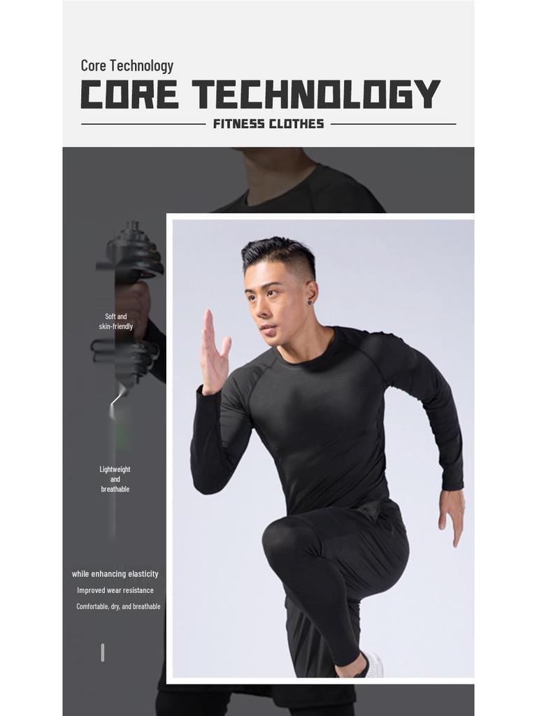 Pánská rychleschnoucí sada s dlouhým rukávem, vysoce elastická, na fitness a jógu pro podzim/zimu