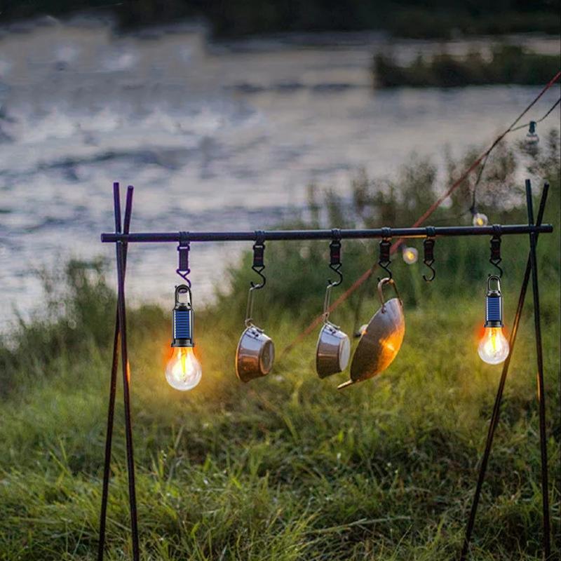Solar Powered USB Rechargeable Camping Hanging Lamp Waterproof Portable Tent Light Bulb Outdoor Garden BBQ Party Decor Night Lighting