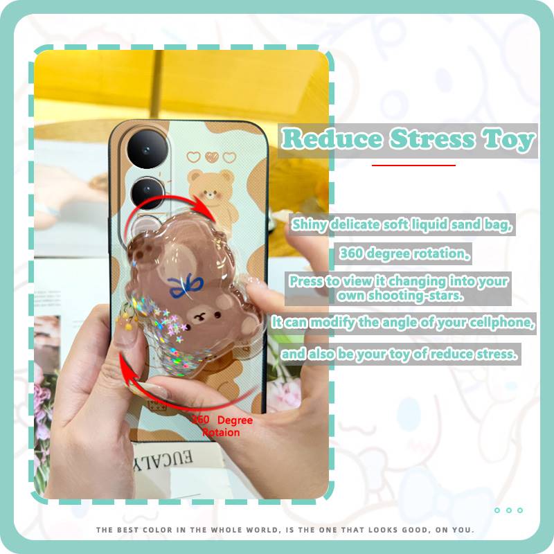 Fashion Design Dirt-resistant Phone Case For VIVO V50 Lite 5G Global Rotatable stand Quicksand Waterproof Cartoon TPU