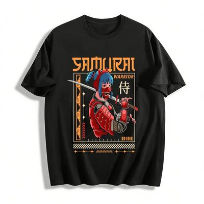 Cyberpunk Style Samurai Printed Short Sleeve T-Shirt For Men Women Pure Cotton T-shirt