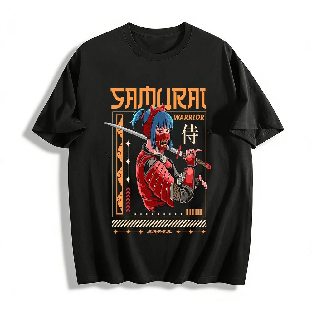 Cyberpunk Style Samurai Printed Short Sleeve T-Shirt For Men Women Pure cotton T-shirt XXS
