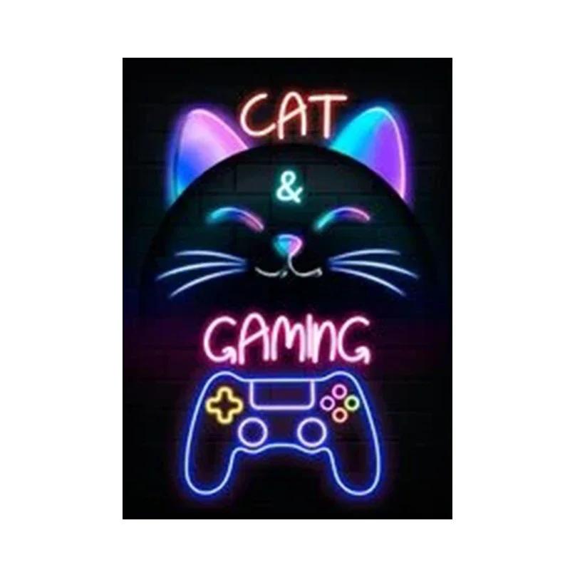 Nordic Cats And Gaming Neon Art Posters and Prints Canvas Painting Wall Pictures for Boys Game Room Wall Decor Home Decor
