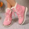 Women's Wide Width Lace-Up Snow Boots, Plush Lined Platform Winter Booties, European Style Outdoor Boots for Women