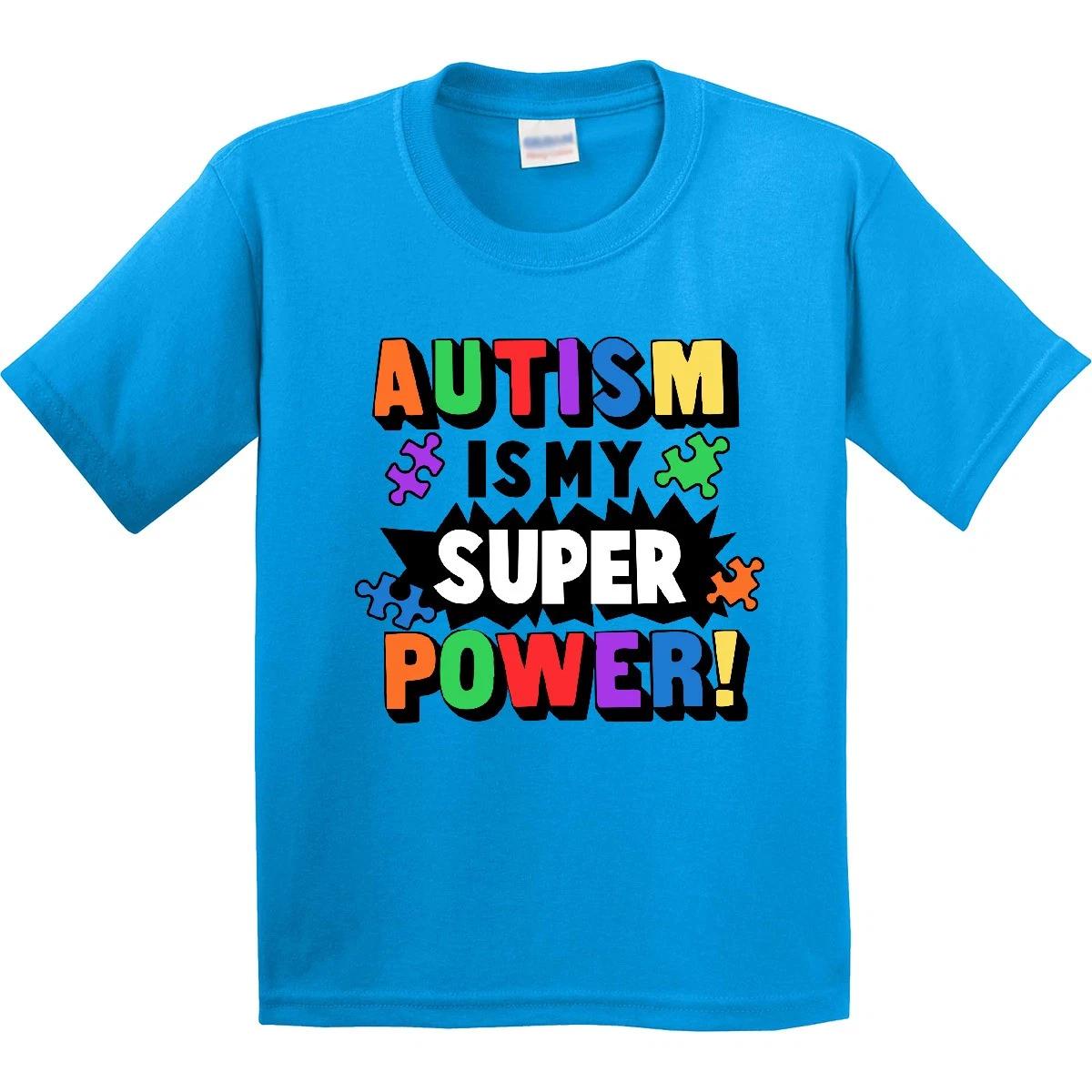 Inktastic Autism Is My Super Power With Puzzle Pieces Youth kids boys T-Shirt Awareness 150