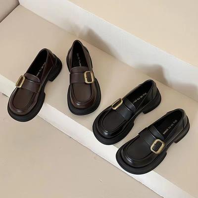 Round Head British Style Brown Platform Small Leather Shoes Women's 2025 New Spring Versatile Skirt Thick Heel Loafer Single Shoes