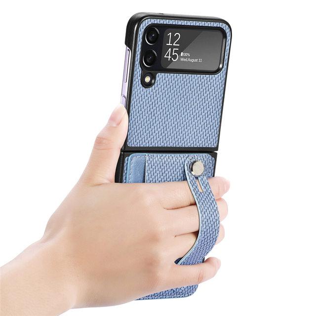 Anti -Dust Carbon Fiber Wallet Case For Samsung Galaxy Z Flip 4 5 5g Flip4 Flip3 Flip5 Flip 3 Zflip5 Shockproof Card Holder