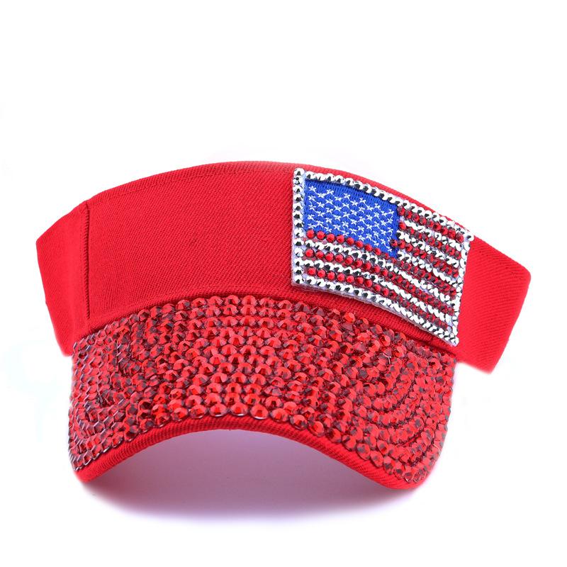 Unisex Summer Shiny Usa Flag Sun Hats For Women Men Adjustable Outdoor Breathable Visor Empty Top Cap Tennis Running Sports Hat