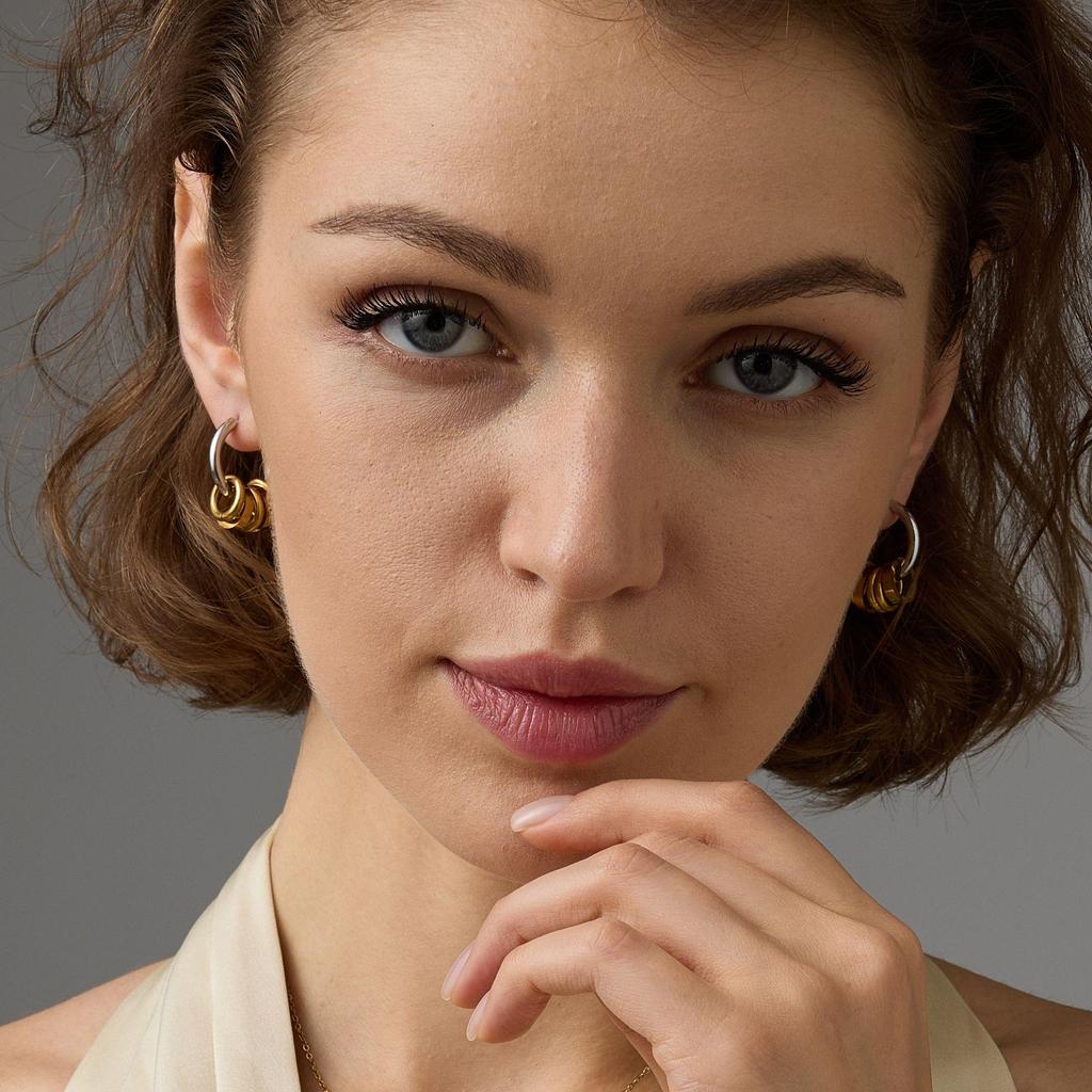 Trendy 18K Gold Stainless Steel Color Block Polished Round Hoop Earrings - Non-Fading, Versatile Jewelry