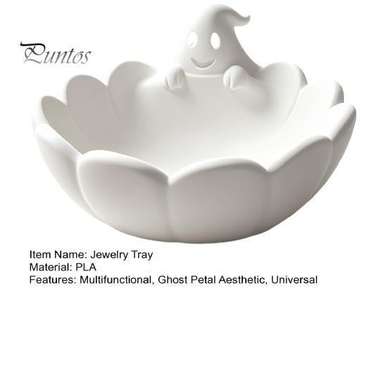 Trendy Desk Accessories Ghost Petal Tray, 3D Printed Cute Spooky Organizer for Small Vanity Items, Cartoon Jewelry Ring And Earring Holder,