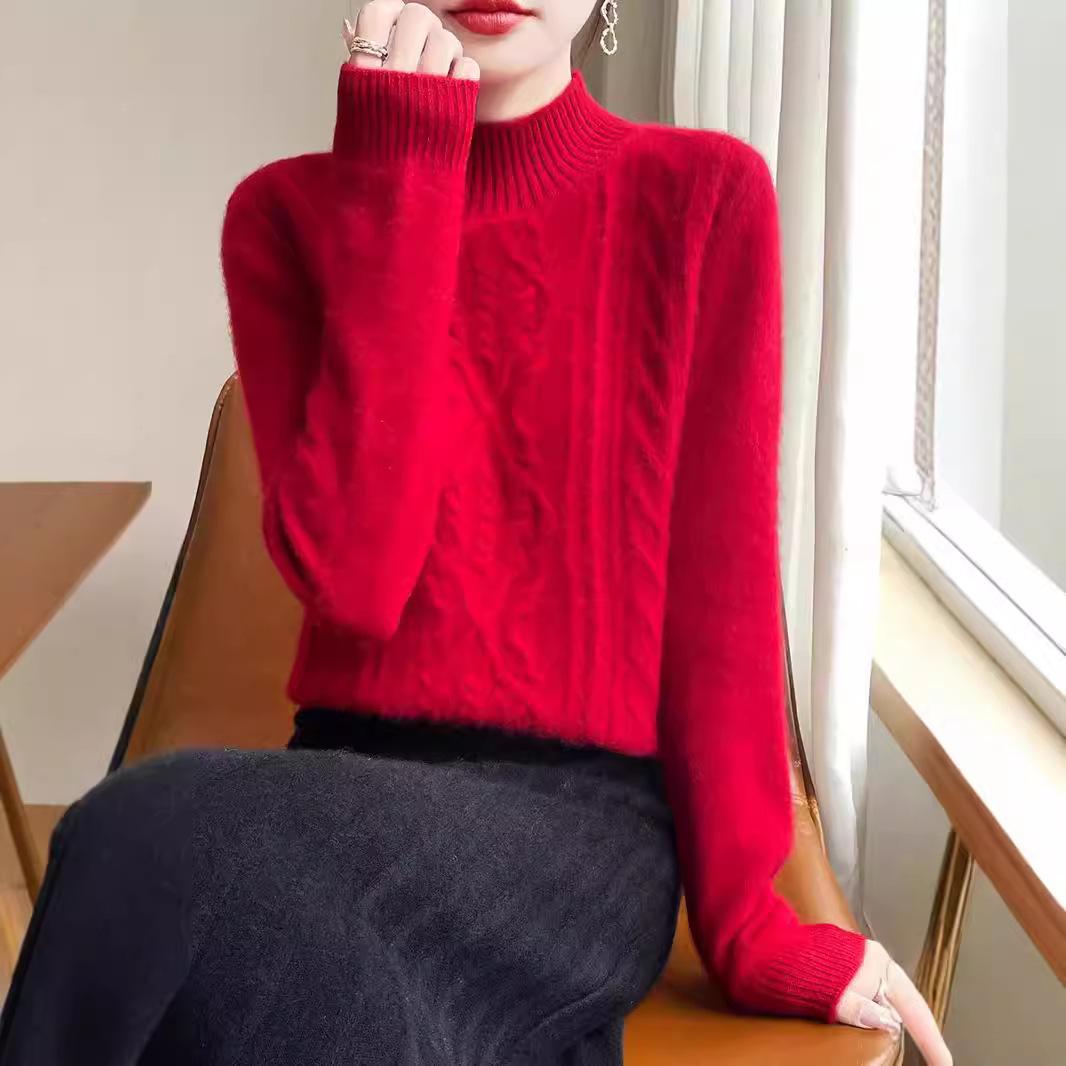 

Свитер из 100% чистой шерсти с высоким воротом - Женский осенне-зимний джемпер свободного кроя с длинными рукавами Extra Large